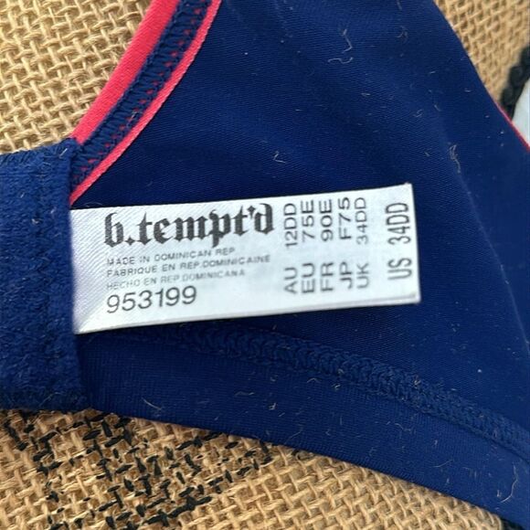 NWOT b’tempt’d blue and pink cross back bra – size 34DD - Picture 6 of 6